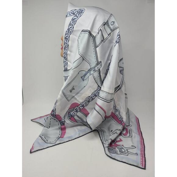 Louis Vuitton Grey multicolor LV Monogram Silk Square Scarf - Picture 5 of 10